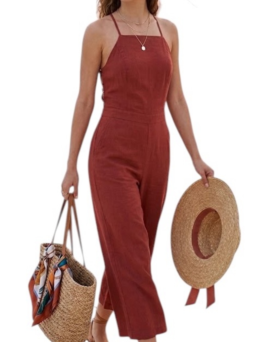 Abercrombie and Fitch Linen Blend Lace Up Back Jumpsuit